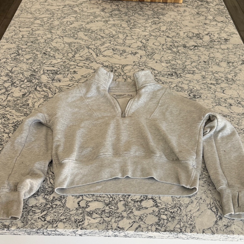 Girls Quarter-Zip Cropped Sweatshirt - Light Gray